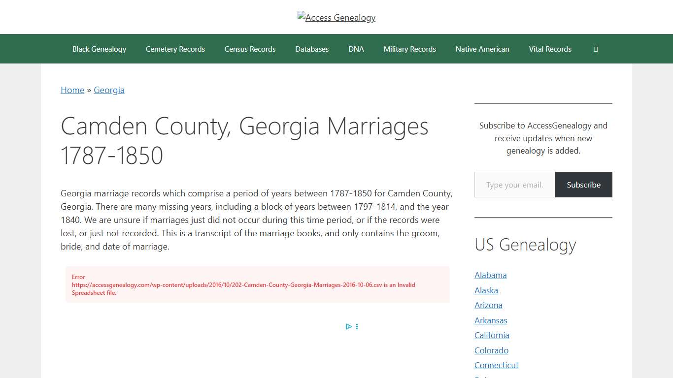 Camden County, Georgia Marriages 1787-1850 – Access Genealogy