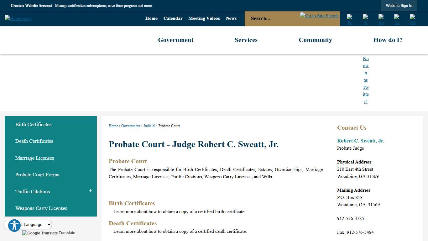Probate Court - Judge Robert C. Sweatt, Jr. | Camden County, GA - Official Website